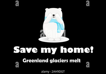 Polar Bear cartoon Charakter. Die globale Erwärmung. Grönland Island.. Stock Vektor