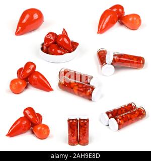 Neun Piri-piri hot pepper auf weißem Hintergrund Stockfoto