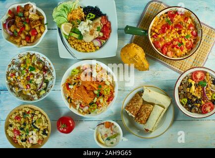 Südwesten Küche, Traditionelle verschiedene amerikanische Gerichte, Ansicht von oben. Stockfoto