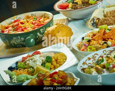 Südwesten Küche, Traditionelle verschiedene amerikanische Gerichte, Ansicht von oben. Stockfoto