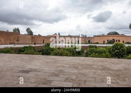 Hof, wenn El Badi Palast aus Saadian Dynastie, 16. Jahrhundert, Ruinen, Marrakech, Marokko, Nordafrika. Stockfoto