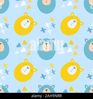 Vektor Hand gezeichnet nahtlose Muster mit tragen. Ornament mit Niedlichen Tier. Cartoon Hintergrund. Flat Style Abbildung. Stock Vektor