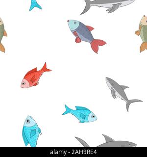 Fische. Nahtlose Muster. Hand Skizze gezeichnet Stock Vektor