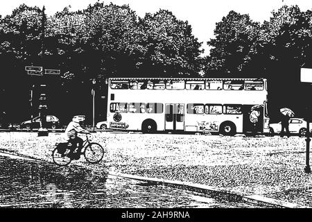 Sightseeing Bus. Jahrgang hand gezeichnete Skizze Stock Vektor