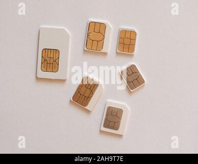 Mini, Mikro und Nano sims für Mobiltelefon Stockfoto