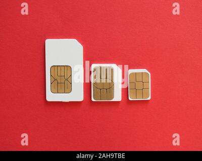 Mini, Mikro und Nano sims für Mobiltelefon Stockfoto