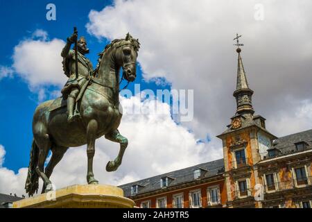 Statue von Philip III am Plaza Mayor, Madrid Stockfoto