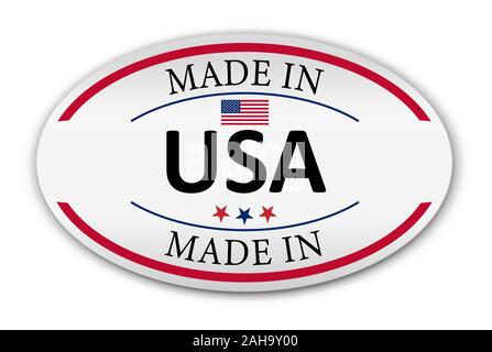 In den USA gestellt. Export Produktion Symbol. Produkt erstellt in Amerika unterzeichnen. Kreis flat-Button mit Schatten. Vektor Stock Vektor