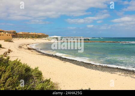 Wunderschöne Aussicht auf Strand von Corralejo auf Fuerteventura, Kanarische Inseln Stockfoto