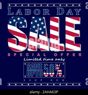 Vector Illustration: Tag der Arbeit Verkauf, Angebot, bis zu 50% Text speichern Stock Vektor