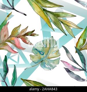 Exotischen tropischen hawaiischen Sommer. Palm Beach Baum Blätter Dschungel Botanical. Aquarell Abbildung. Aquarell Zeichnung Aquarelle. Nahtlose backgro Stockfoto