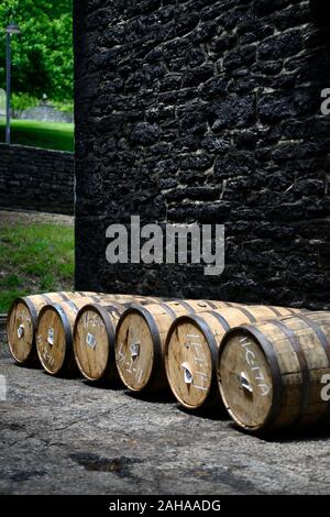 Bourbon Barrel, Fass, Reifen, Reifen, Whisky, Whiskey, Bourbon, Woodford Reserve Distillery, Bourbon, Kentucky Bourbon, Bourbon, Whiskey tra Stockfoto