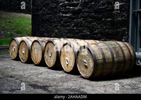 Bourbon Barrel, Fass, Reifen, Reifen, Whisky, Whiskey, Bourbon, Woodford Reserve Distillery, Bourbon, Kentucky Bourbon, Bourbon, Whiskey tra Stockfoto