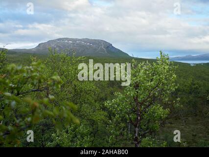 Idyllische Bergblick am Saanatunturi fiel in Enontekiö, Kilpisjärvi, finnisch Lappland, Finnland. Stockfoto