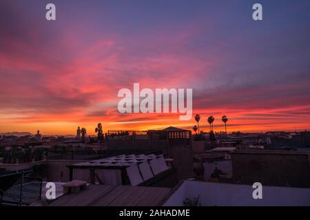 Marrakesch Skyline der Stadt in Medina, Marrakesh-Safi region, Marokko, Nordafrika. Stockfoto