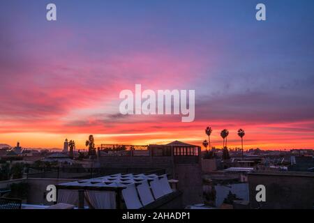 Marrakesch Skyline der Stadt in Medina, Marrakesh-Safi region, Marokko, Nordafrika. Stockfoto