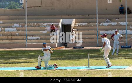 Riebeeck West, Swartland, Western Cape, Südafrika. November 2019. Cricketers spielen an der Riebeeck West Krieger home Boden Stockfoto