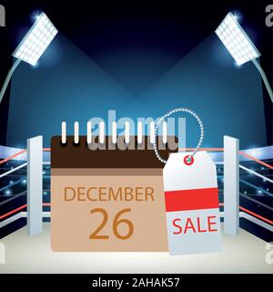 Boxing Verkauf farbenfrohes Design mit Kalender mit 26. Dezember Datum und Verkauf Tag Stock Vektor