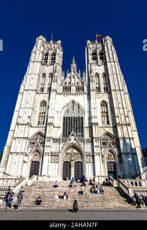 Fassade von St. Michael und St. Gudula Kathedrale, Brüssel, Belgien Stockfoto