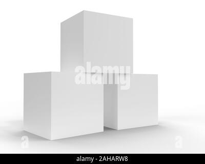 Drei weiße Felder auf weißem Hintergrund. 3D-Rendering Stockfoto