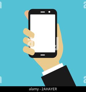 Smartphone in der Hand flach Vektorsymbol, Mobiltelefon Konzept bunte Illustration Stock Vektor