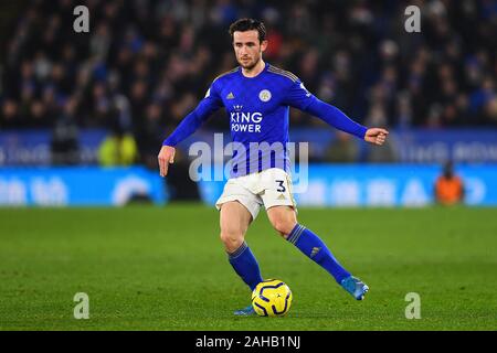 LEICESTER, ENGLAND - 26. Dezember Ben Chilwell (3) Leicester City während der Premier League Match zwischen Leicester City und Liverpool für die King Power Stadion, Leicester am Donnerstag, den 26. Dezember 2019. (Credit: Jon Hobley | MI Nachrichten) das Fotografieren dürfen nur für Zeitung und/oder Zeitschrift redaktionelle Zwecke verwendet werden, eine Lizenz für die gewerbliche Nutzung Kreditkarte erforderlich: MI Nachrichten & Sport/Alamy leben Nachrichten Stockfoto