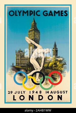 OLYMPISCHE SPIELE 1948 LONDON Lithografie Vintage Poster in Farbe, 1948, gedruckt von McCorquodale & Co. Ltd., London, Künstler und Designer Walter Herz Stockfoto