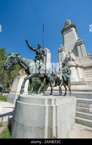 Don Quixote, Sancho Panza Statuen am Plaza de España, Madrid, Spanien Stockfoto