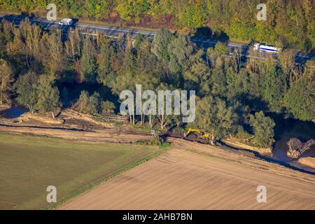 Luftbild, Stadtwerke Arnsberg Wasserversorgung mit Kläranlage, Ruhrtal-radweg Baustelle an der Ruhr, konstruieren Stockfoto