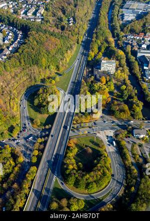 Luftbild, Stadtverwaltung Arnsberg Rathausplatz, Arnsberg, Sauerland, Nordrhein-Westfalen, Deutschland, Autobahn A46, Autobahn, Autobahn Stockfoto