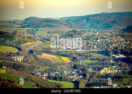 Luftbild, Autobahn A46 Verlängerung, Bestwig und Olsberg mit Autobahnbrücke, nuttlar Nuttlar, Bestwig, Sauerland, Nordrhein-Westfalen Stockfoto