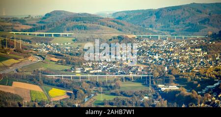 Luftbild, Autobahn A46 Verlängerung, Bestwig und Olsberg mit Autobahnbrücke, nuttlar Nuttlar, Bestwig, Sauerland, Nordrhein-Westfalen Stockfoto