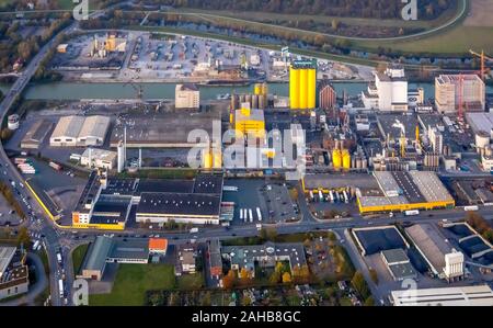 Luftbild, Hammer Hafen am Datteln-Hamm-Kanal mit Ölmühle Jäckering und Brölio Brökelmann,, Neubau Silos, Hamm, Ruhrgebiet, Nordrhein Stockfoto