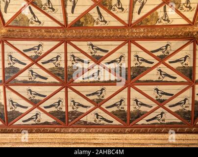 Sintra, Portugal - 21 August 2019: Bemalte magpie Vögel auf Decke der Nationalpalast in Sintra, nahe bei Lissabon Stockfoto