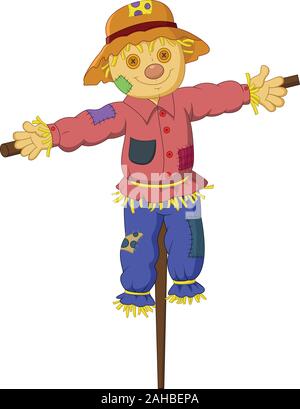 Cartoon Vogelscheuche isoliert auf weißem Hintergrund Stock Vektor