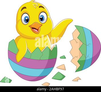 Cartoon kleine Küken aus dem Ei geschlüpft Stock Vektor