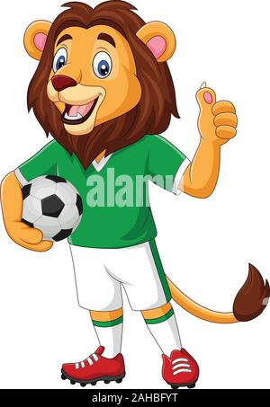 Cartoon lion Fußball zeigen Daumen hoch Stock Vektor