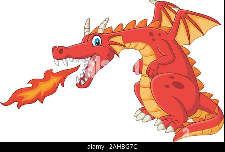 Cartoon roter Drache spuckt Feuer Stock Vektor