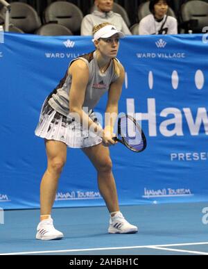 Honolulu, Hawaii, USA. 27 Dez, 2019. Angelique Kerber im Hawaii Open Invitational Tournament Match zwischen Misaki Doi (Japan) und Angelique Kerber (Deutschland) in der Stan Polizeichef-Mitte in Honolulu, HI Michael Sullivan/CSM Credit: Cal Sport Media/Alamy leben Nachrichten Stockfoto