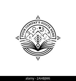 Line Art, eleganten, minimalistischen Linien zeigen eine magische Abbildung (Berg, Kreis, Baum, Mond, Sterne) Stock Vektor