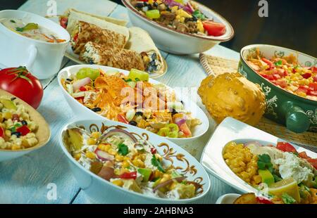 Südwesten Küche, Traditionelle verschiedene amerikanische Gerichte, Ansicht von oben. Stockfoto