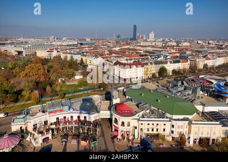 Blick vom Riesenrad Panoramablick auf das Rad. Prater. Die älteste Riesenrad der Welt. Wien Österreich Stockfoto