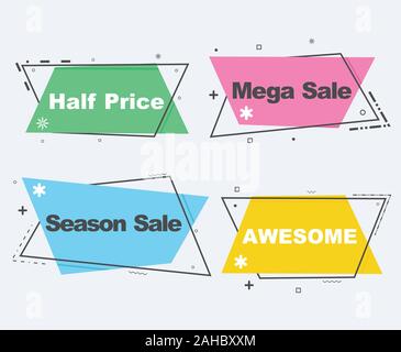 Sammlung von Verkauf Rabatt gestaltete Banner, Embleme, Etiketten, Tags, Ribbon. Flache Bauweise große Verkauf, Sonderpreis, Saison und Banner Vector Illustration Stock Vektor