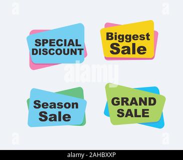 Sammlung von Verkauf Rabatt gestaltete Banner, Embleme, Etiketten, Tags, Ribbon. Flache Bauweise große Verkauf, Sonderpreis, Saison und Banner Vector Illustration Stock Vektor