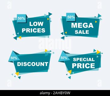 Sammlung von Verkauf Rabatt gestaltete Banner, Embleme, Etiketten, Tags, Ribbon. Flache Bauweise große Verkauf, Sonderpreis, Saison und Banner Vector Illustration Stock Vektor