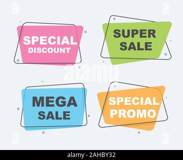 Sammlung von Verkauf Rabatt gestaltete Banner, Embleme, Etiketten, Tags, Ribbon. Flache Bauweise große Verkauf, Sonderpreis, Saison und Banner Vector Illustration Stock Vektor