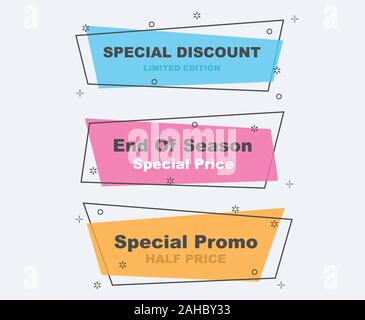 Sammlung von Verkauf Rabatt gestaltete Banner, Embleme, Etiketten, Tags, Ribbon. Flache Bauweise große Verkauf, Sonderpreis, Saison und Banner Vector Illustration Stock Vektor