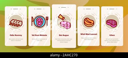 Fleisch Steak Onboarding Icons Set Vector Stock Vektor