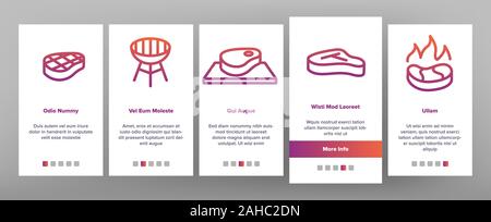 Fleisch Steak Onboarding Icons Set Vector Stock Vektor