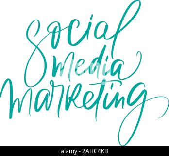 Hand kalligrafischen Vektor text Social Media Marketing SMM gezeichnet. Social media Icons auf weißem Hintergrund Stock Vektor